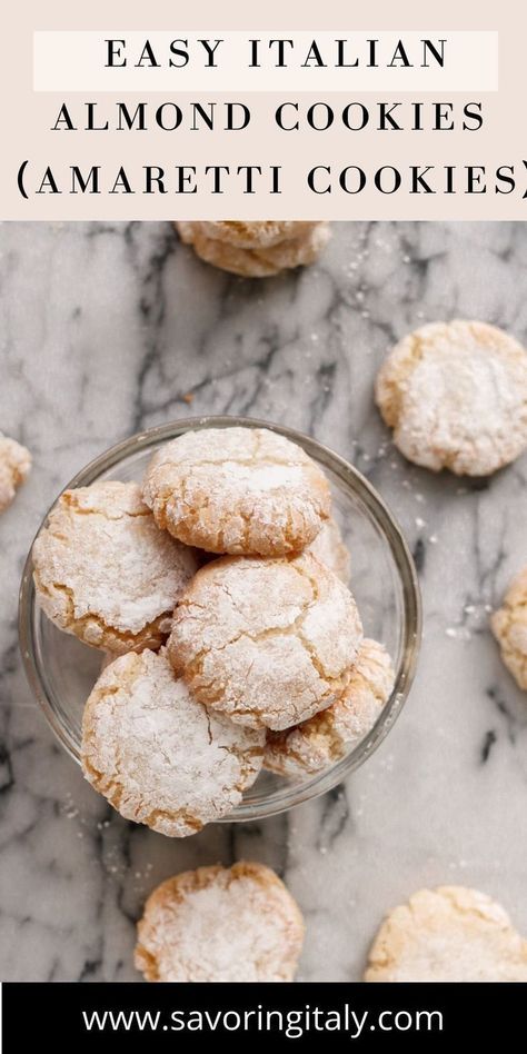 With just 5 simple ingredients, these Italian almond cookies (amaretti cookies) are incredibly easy to make and absolutely delicious! Also called Sicilian almond paste cookies, paste di mandorla, or ricciarelli, they’re made using egg whites, sugar, almond flour, and almond extract. The result? Crispy edges and a soft, chewy center that’s simply irresistible. Chewy Amaretti Cookies Recipe, Italian Cookies Traditional Christmas, Ricciarelli Cookies, Almond Paste Cookies, Amaretti Cookie Recipe, Almond Flour Recipes Cookies, Almond Paste Recipes, Almond Desserts, Italian Almond Cookies