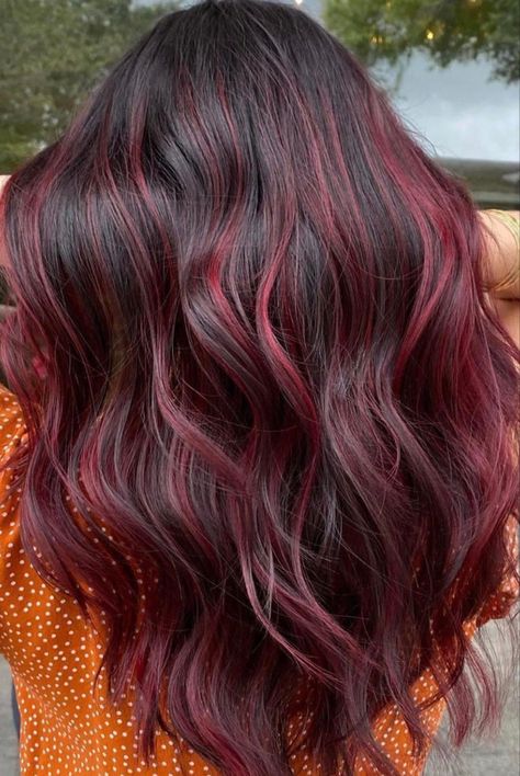 Wine Hair Color Balayage, Raspberry Hair Color, Pelo Color Vino, Red Balayage Hair, Cherry Hair Colors, Wine Hair Color, Dark Red Hair Color, Cherry Red Hair, Red Ombre Hair