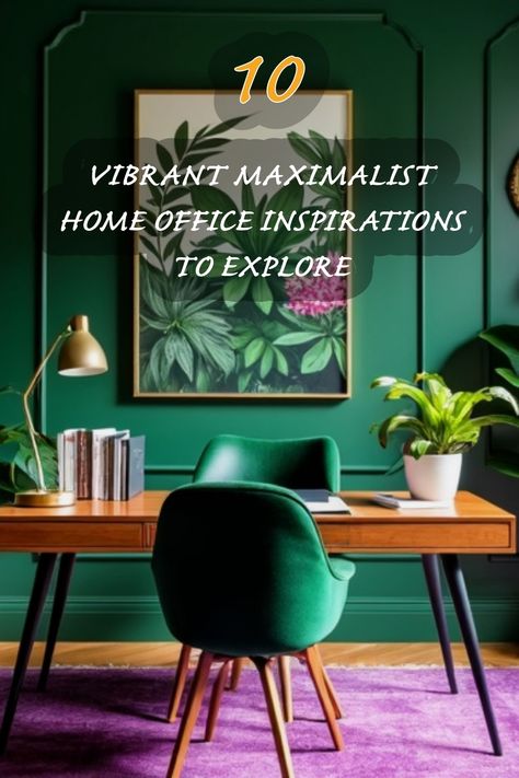 Dive into the world of vibrant maximalism with these inspiring home office ideas! The lush greenery, bold colors, and eclectic decor create an energizing workspace that enhances productivity and creativity. Explore how to incorporate lush plant life, rich textures, and striking art pieces to transform your home office into a dynamic haven. Let’s embrace the vibrant aesthetics that bring joy and style to our work environment! Home Office Decor Colorful, Maxamilist Home Office, Home Office Maximalist, Colorful Home Office Ideas, Dopamine Office, Bohemian Office Decor Ideas, Emerald Office, Maximalist Home Office, Maximalist Decor Small Spaces