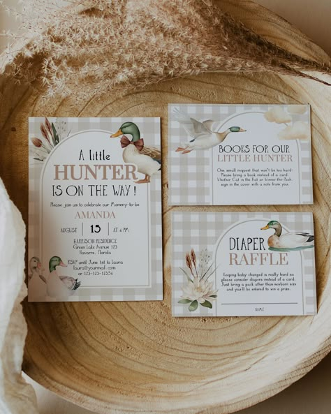 Announce your little boy's arrival with our Duck Hunt themed baby shower invitation template. Personalize with ease and download for instant access. Featuring adorable mallard ducks and a hunting theme, it's perfect for your duck-themed celebration. Get ready to welcome your little 'lucky duck' with this easy-to-edit, printable invitation! ✅ INSTANT ACCESS ✅ EDIT ALL TEXT/FONT & FONT COLOR ✅ PRINT AT HOME OR PROFESSIONALLY ✅ PRINTING SERVICE 👉 https://bit.ly/3MzD1Zf ✅ RELATED ITEMS 👉 https://e Duck Hunting Theme Baby Shower Ideas, Mallard Baby Shower Theme, Baby Shower Hunting Theme, Mallard Duck Baby Shower Ideas, Duck Themed Baby Shower Ideas, Baby Shower Duck Theme, Hunting Baby Shower Theme, Duck Baby Shower Theme, Baby Shower Themes For Boys