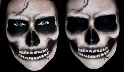 Halloween Face Paint Scary, Skeleton Face Makeup, Half Skull Makeup, Halloween Skeleton Makeup, Viking Halloween Costume, Skull Makeup Tutorial, Skull Face Paint, Halloweenský Makeup, Halloween Makeup Diy