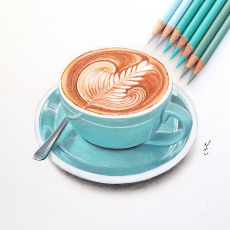 Pencil Color Drawing Tutorials, Coffee Pencil Drawing, Cool Color Drawings Ideas, Drawing Ideas Prismacolor, Colored Pencil Artwork Ideas Beautiful, A Cup Of Coffee Drawing, Pencil Color Drawing Creative, Realistic Prismacolor Drawings, Draw Coffee Cup