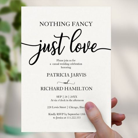 $2.50 | Nothing Fancy Just Love Casual Wedding Invitation ⭐️
Nothing Fancy Just Love Casual Wedding Invitation
#modern #simple #calligraphy #typography #chic #script #blackandwhite #casualwedding #minimonyinvitation #microwedding
// Wedding aesthetic // Wedding invitation card design // Wedding invite ideas // Minimalist wedding invitations // Simple wedding invitations elegant //
#weddinginvitation #wedding #weddingstationery #weddinginspiration #weddinginvites #weddingideas #weddinginspo #ad Casual Wedding Ideas, Wedding Invitations Simple Modern, Casual Wedding Reception, Wedding Invitations Elegant Simple, Modern Calligraphy Wedding Invitation, Reception Invite, Casual Wedding Invitations, Black White Wedding Invitations, Nothing Fancy Just Love