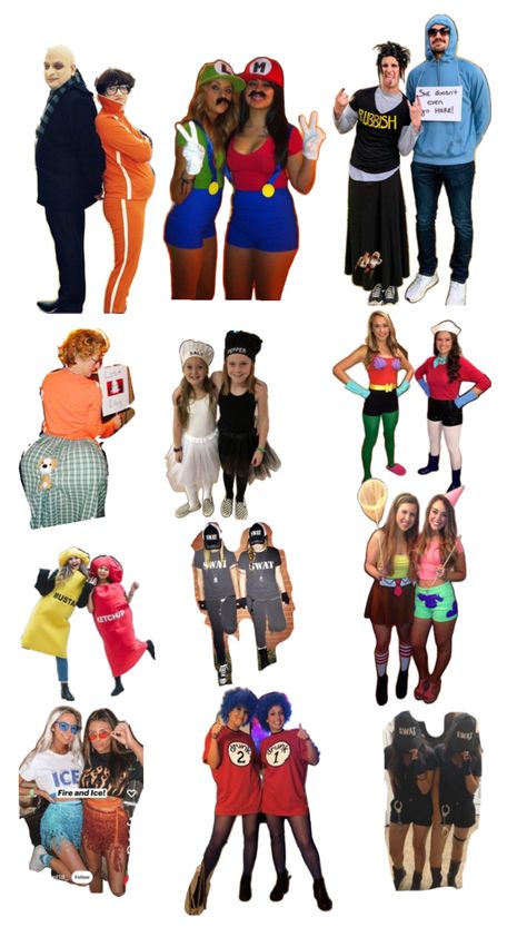 Twin Duo Costumes, Twin Hoco Week Ideas, Super Easy Duo Costumes, Teen Halloween Costume Ideas Duo, Last Minute Duo Costumes Easy, Hollaween Customs For 2 People, Halloween School Dance Outfits, Cute Double Halloween Costumes, 2person Halloween Costumes Teens