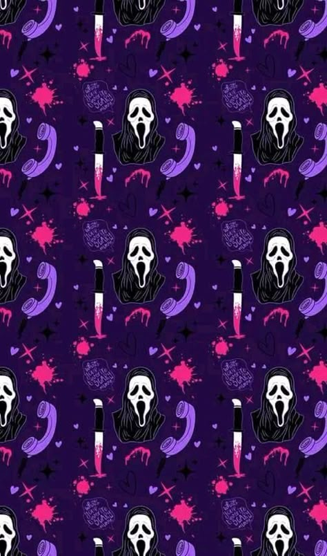 Cute Horror Wallpaper Aesthetic, Halloween Horror Backgrounds, Stranger Things Wallpapers For Laptop, Girly Scream Wallpaper, Scream Screensaver, Pastel Horror Wallpaper, Spooky Valentines Wallpaper Iphone, Scream Patterns, Cute Ghostface Wallpaper