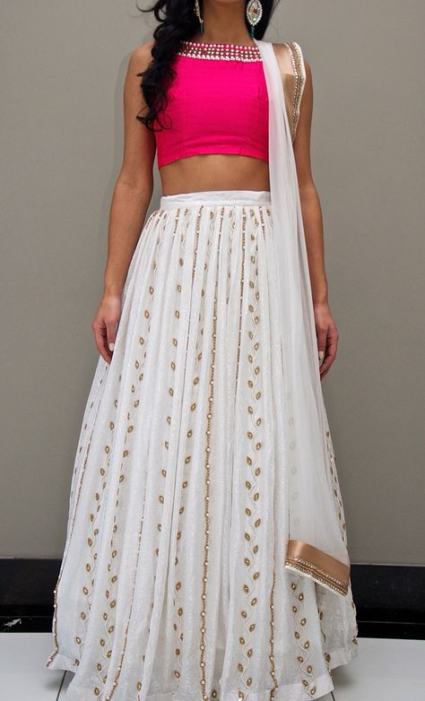 Email info@santlafleur.com to place an order. www.santlafleur.com White Ghagra, Contrast Lehenga, White Lengha, Lehnga Dress, Bridal Outfit, Desi Clothes, Indian Gowns Dresses, Patiala Salwar, Indian Lehenga