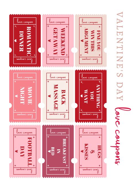 Perfect Valentine’s Day Gift 2024: Love Coupons Love Coupon Ideas For Boyfriend, Coupons For Best Friend Gift Ideas, Book Valentines Gift, Canva Gift Ideas, Love Cupones For Boyfriend, Valentines Day Journal Ideas, Valentines Coupons For Him, Boyfriend Coupons Ideas, Gift Coupon Ideas