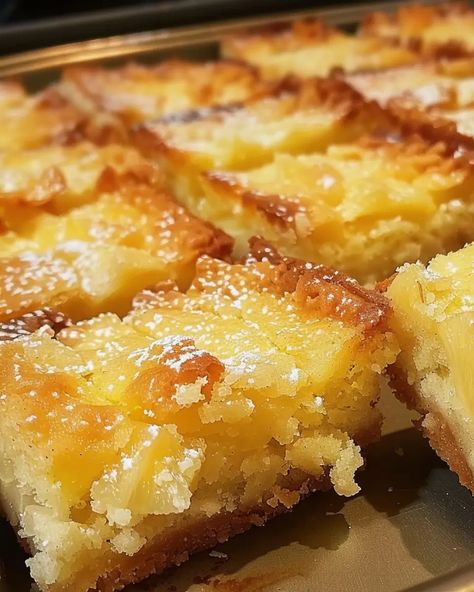 Pineapple Bliss Bars Tropical Pineapple Cheesecake Tart, Pineapple Fudge Recipe, Pineapple Cake Bars Recipe, Dessert Recipes Pineapple, Pineapple Chewy Bars 12 Tomatoes, Easy Refreshing Desserts, Baking Recipes With Pineapple, Heavenly Bars Recipes, Brownies And Bars