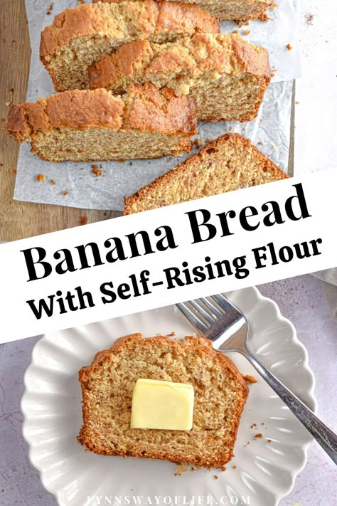 An easy, one bowl quick bread, this Banana Bread Recipe with Self-Rising Flour is a delicious use for your ripe bananas! It's the best banana bread recipe you'll ever make, and it is full of banana flavor! Banana Bread Using Bread Flour, Banana Bread Made With Self Rising Flour, Banana Bread With Two Bananas, Banana Bread With Self Rising Flour Easy Recipes, Banana Nut Bread Recipe Using Self Rising Flour, Banana Bread Using Self Rising Flour, Self Raising Flour Banana Bread, Banana Bread Recipe With Self Rising, Banana Muffins With Self Rising Flour