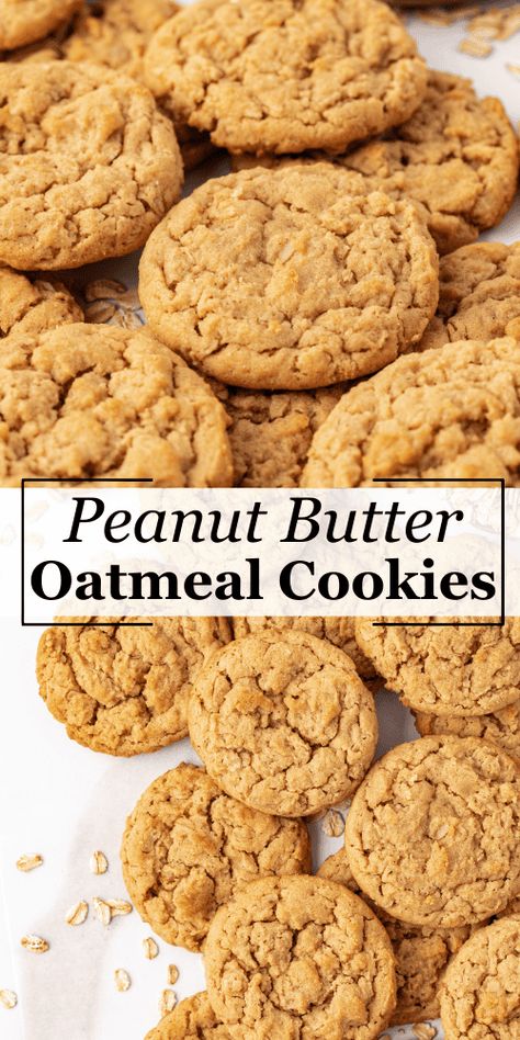 I constantly hear how my oatmeal cookies are the "absolute best cookie ever", so I had to make another version for all the peanut butter lovers - peanut butter oatmeal cookies! Incredibly soft, chewy, and packed with peanut butter flavor, these cookies always wow a crowd! Peanut Butter Cookies With Oatmeal, Peanut Oatmeal Cookies, Oatmeal Cookies No Butter, Cookie Recipes Peanut Butter Oatmeal, Oatmeal Peanut Butter Cookies, Oatmeal Peanut Butter, Healthy Peanut Butter Cookies, Butter Oatmeal Cookies, Soft Peanut Butter Cookies