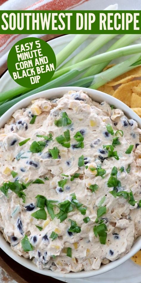 southwest dip in bowl topped with diced green onions Southwest Bean Dip, Southwest Ranch Dip, Southwest Chicken Dip, Southwest Dip Recipe, Southwestern Dip Recipe, Southwest Dip, Southwestern Dip, Sour Cream Corn, Appetizers Slow Cooker