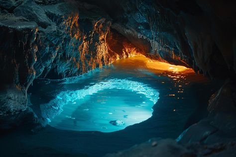 Bioluminescent Algae Lighting Up  Cave Pool for a Stunning Underwater Bioluminescent Cave, Under Water Cave, Cosmic Castle, Pool Cave, Ocean Cave, Bioluminescent Algae, Cave Pool, Blood In The Water, Moon Pool