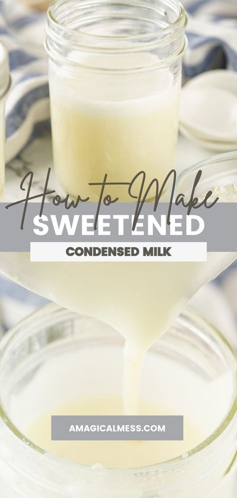 Make your own sweetened condensed milk at home with this simple, three-ingredient recipe. Great for when you need a quick substitute or want to control ingredients. Ready in minutes! Make Sweetened Condensed Milk, Condensed Milk Substitute, Thm Ice Cream, Unsweetened Condensed Milk, Vegan Sweetened Condensed Milk, Extract Recipes, Condensed Milk Desserts, Homemade Sweetened Condensed Milk, Homemade Condensed Milk