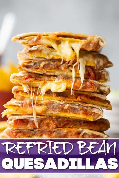 Quesadilla Recipes Beans, Cheese And Refried Bean Quesadilla, Quesadilla With Refried Beans, Bean And Cheese Quesadilla Recipes, Quesadilla Tacos Recipe, Refried Bean Tacos Recipes, Lunch Quesadilla Recipes, Cheese And Bean Quesadilla, Refried Beans Lunch Ideas