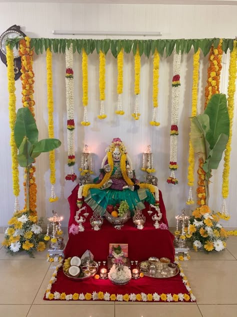 Simple Decoration For Pooja At Home, Simple Puja Decoration At Home, Home Pooja Decoration, Varamahalaxmi Pooja Decoration, Sundarkand Decoration, Varmahalaxmi Decoration, Vara Lakshmi Pooja Decoration, Mahalakshmi Decoration At Home, Laxmi Pooja Decoration At Home