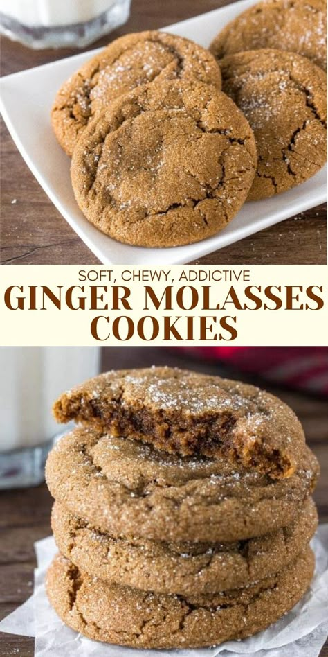 Cookies Molasses, Chewy Ginger Molasses Cookies, Chewy Ginger Cookies, Cooking Christmas, Ginger Molasses, Ginger Molasses Cookies, Cookies Holiday, Cookies Gingerbread, Cookies Soft