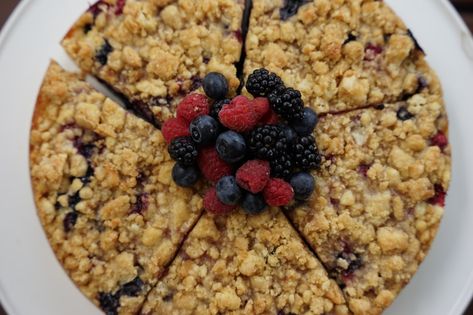 Mixed Berry Buckle - My Story in Recipes Mixed Berry Buckle, Berry Buckle, Buckle Cake, Blueberry Recipes, Pie Cake, Round Cake Pans, Fresh Fruits And Vegetables, Whole Foods Market, Sweet Tarts