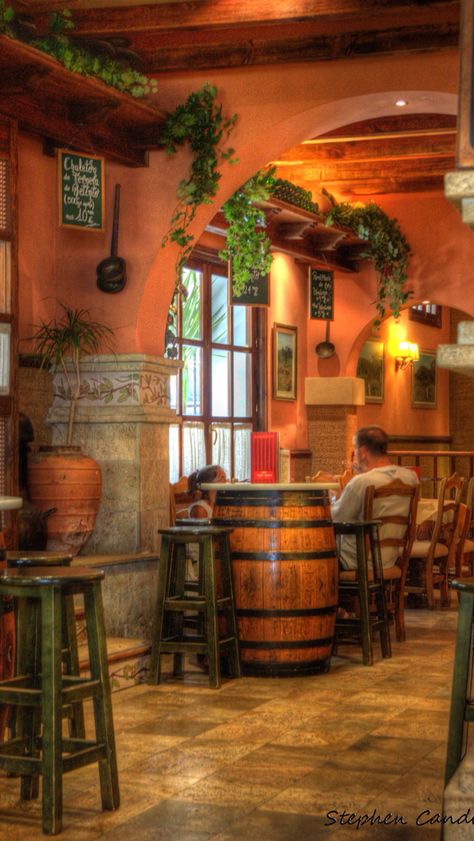 Pizzeria Aesthetic, Mexican House Design, Cozy Bistro, Hacienda Mexico, Hacienda Style Home, Old Mansions Interior, Italian Restaurant Decor, Cottage Restaurant, Pizza Station