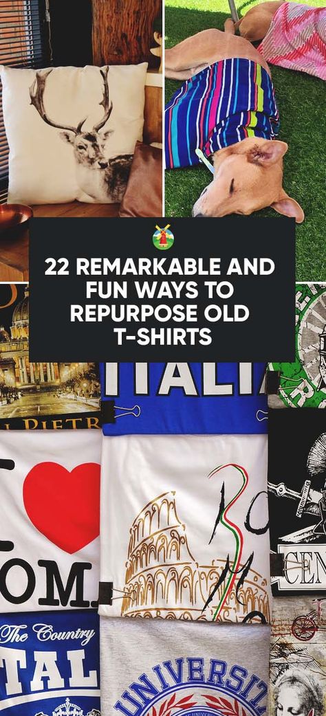 There is no reason to throw out that old, and often special, T-shirt. Here's a bunch of remarkable ways to repurpose old T-shirts for use all over the house Recycle Old T Shirts Ideas, Sewing Project Old Tshirt, T Shirts Recycle Ideas, Old Shirt Ideas Refashioning, Repurpose T Shirt Upcycling, Crafts With Old Shirts, Tshirt Crafts Upcycling, T Shirt Crafts Upcycling, Crafts With T Shirts