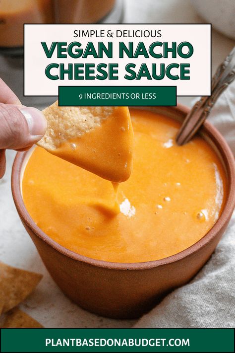 This is the creamy vegan Nacho Cheese sauce of your dreams! Easy to make with 7 real ingredients, its cheesy and bold Tex-Mex flavors make it a must to serve with tacos, burritos, nachos, mac and cheese, and more. Naturally nut-free, dairy-free, and gluten-free! Nacho Table, Vegan Nacho Cheese, Vegan Nachos Cheese, Vegan Nachos, Vegan Cheese Recipes, Vegan Cheese Sauce, Vegan Blueberry, Vegan Sauces, Nacho Cheese