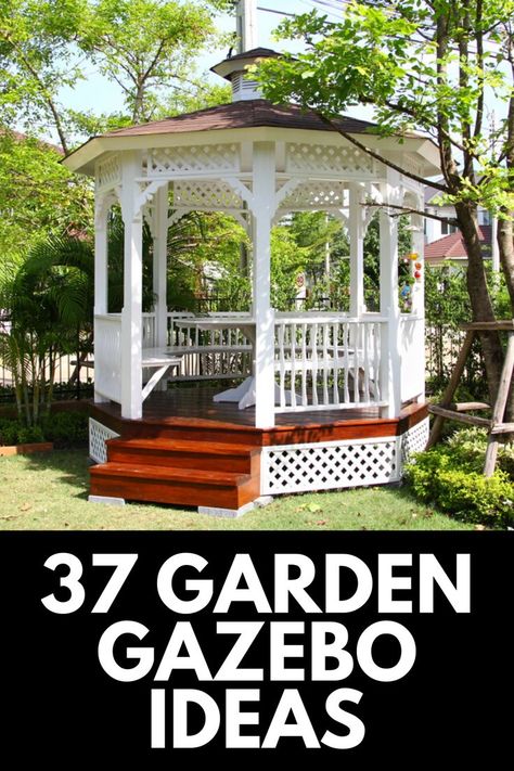 Courtyard Gazebo Ideas, Small Gazebo Ideas Backyard Outdoor, Country Gazebo Ideas Backyard, Plants Around Gazebo Landscaping Ideas, Gazebo Makeover Diy, Secret Garden Gazebo, Victorian Gazebo Ideas, Outside Gazebo Decorating Ideas, Beautiful Gazebo Ideas