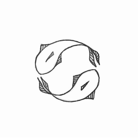 Twin Fish Symbol, Simple Pisces Tattoo Fish, Pisces Fish Symbol, Easy Pisces Drawing, Pisces Simple Tattoo, Fish Circle Tattoo, Pisces Symbol Art, Pisces Fish Drawing, Pisces Doodle