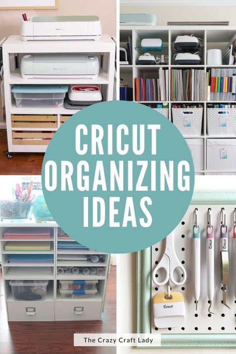 Cricut Crafting Room Ideas, Cricut Vinyl Scrap Storage, Cricut Organizing Ideas, How To Organize Your Cricut Space, Shelf For Cricut Machine, Small Space Cricut Organization, Under Desk Cricut Storage, Cricut Holder Ideas, Cricut Maker 3 Storage