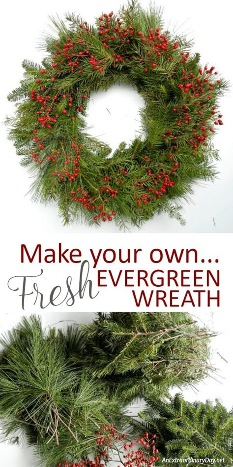 Make your own fresh evergreen wreath for the holidays with this easy TUTORIAL and WOW your friends with your handmade Christmas decorations #Christmas #ChristmasDecor Christmas Wreaths Diy Evergreen, Live Christmas Wreaths, Evergreen Wreaths, Natural Christmas Wreaths, Christmas Decorations Sewing, Fresh Christmas Wreath, Wreath For Christmas, Rental Home Decor, Holiday Wreaths Diy