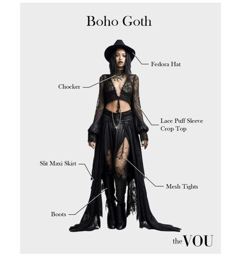 Goth Country Aesthetic, Goth Boho Outfits, Boho Goth Outfits, Goth Country, Country Goth, Bohemian Style Shoes, Bohemian Outfits Summer, Types Of Goth, Bohemian Fashion Style