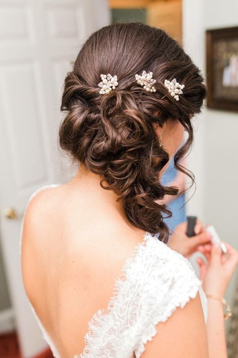 Bridal hair side-swept partial up-do with pins | Bridal ... #weddinghairstyles #hairstyles Pinned Up Hairstyles, Bridal Hair Side Swept, Side Swept Updo, Side Ideas, Side Updo, Wedding Hair Side, Side Swept Hairstyles, Side Hairstyles, Side Swept