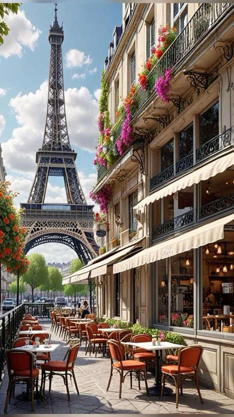 Paris Street Aesthetic, Paris Cafe Aesthetic, Paris Street Cafe, France Cafe, Eiffel Tower Pictures, Coffee In Paris, Eiffel Tower Photography, Sidewalk Cafe, Holiday Travel Destinations