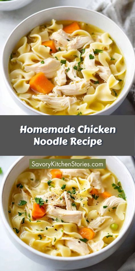 Looking for the ultimate comfort food? This homemade chicken noodle soup recipe is a delicious way to nourish your body and lift your spirits. With just a few ingredients, you can whip up a delightful meal. Be sure to save this for your go-to soup cravings! Easy Homemade Chicken Noodle Soup, Homemade Chicken Noodle Soup Recipe, Chicken Noodle Soup Recipe Homemade, Chicken Soup Recipes Homemade, Best Chicken Noodle Soup, Chicken Noodle Soup Crock Pot, Chicken Noodle Soup Easy, Homemade Chicken Noodle, Chicken Noodle Soup Recipe