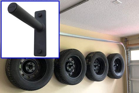 33 Garage Storage Ideas to Tame the Chaos [in 2023] - Learn Along with Me Tire Storage Rack, White Pegboard, Garage Hacks, Tire Storage, Garage Storage Racks, Garden Tool Organization, Tire Rack, Garage Makeover, Garage Tools