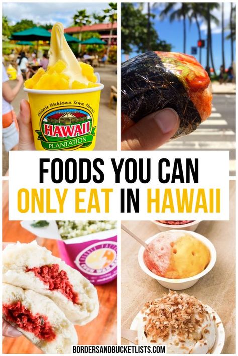 A Hawaii Food Bucket List (From a Local) - Borders & Bucket Lists Hawaii food, food in Hawaii, foods to try in Hawaii, what to eat in Hawaii, best Hawaii food, Hawaii restaurants, traditional Hawaiian food, restaurants in Hawaii, things to do in Hawaii, food in Hawaii Oahu, food in Hawaii Maui, food in Hawaii Big Island, Hawaiian food, Hawaii restaurants, Hawaii snacks, Honolulu restaurants, Waikiki restaurants, where to eat in Hawaii, foods to try in Hawaii #hawaii #food #bucketlist Visiting Hawaii, Hawaii Vacation Tips, Maui Food, Luau Food, Huli Huli Chicken, Food Bucket List, Oahu Vacation, Things To Do In Hawaii, Hawaii Things To Do