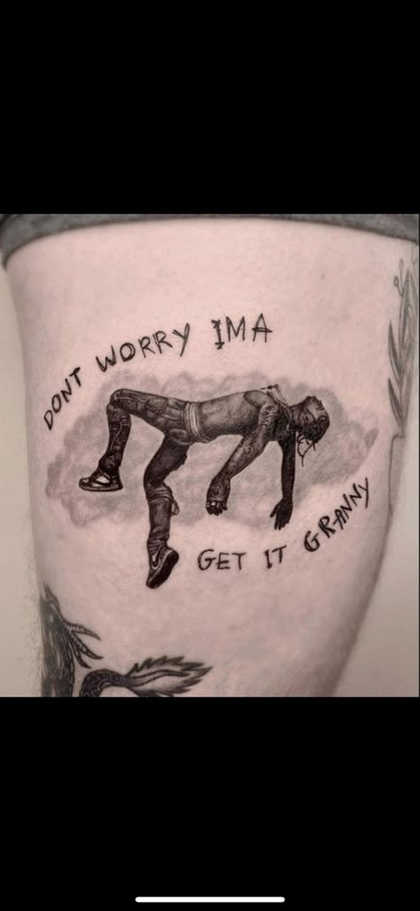 Rodeo Tattoo Travis Scott, Travis Scott Inspired Tattoos, Travis Scott Tattoo Ideas, Travis Scott Tattoos, Rapper Tattoos Ideas, Utopia Tattoo, Travis Scott Tattoo, Arm Patchwork, Rapper Tattoos