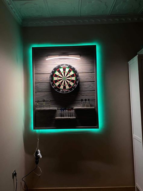 Man Cave Dart Board Ideas, Dart Board Cabinet Wall Ideas, Cool Dart Board Ideas, Dart Board Ideas Diy, Home Darts Set Up, Dartboard Wall Ideas, Dart Board In Bedroom, Diy Game Room Ideas Budget, Man Cave Wall Decor Ideas