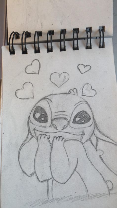 Lilo And Stitch Cute Drawing, Disney Pencil Drawings Sketches, Stitch And Angel Painting Canvases Easy, Cute Drawing Ideas Easy Disney, Cool Sketch Ideas Easy Love, Easy Stitch Drawings, Stitch Sketch Drawings, Easy Disney Drawings Step By Step, Pictures To Draw For Boyfriend