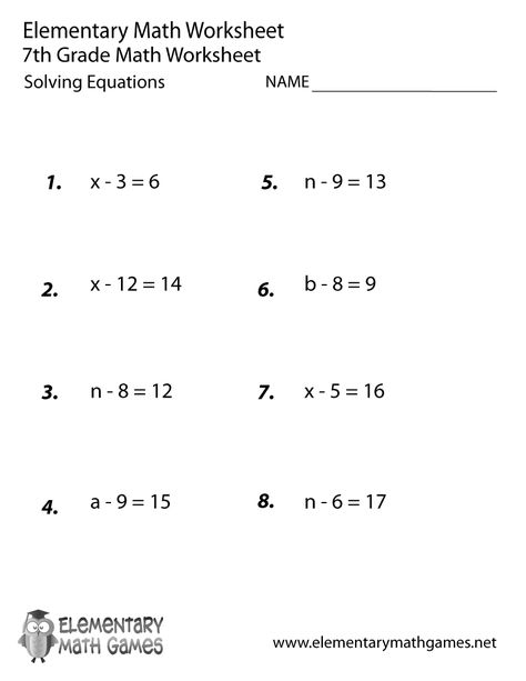 Seventh Grade Solving Equations Worksheet Printable 7th Grade Math Problems, Algebra Equations Worksheets, 8th Grade Math Worksheets, 7th Grade Math Worksheets, Pre Algebra Worksheets, Seventh Grade Math, Equations Worksheets, Problem Solving Worksheet, Math Expressions