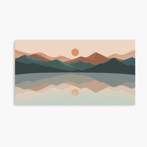 Wall Art Landscape Orientation, Boho Painting Landscape, Diy Mountain Wall Art Painting, Boho Sunset Painting, Minimalist Nature Painting, Neutral Mountain Painting, Geometric Landscape Painting, Boho Landscape Art, Mountain Abstract Art