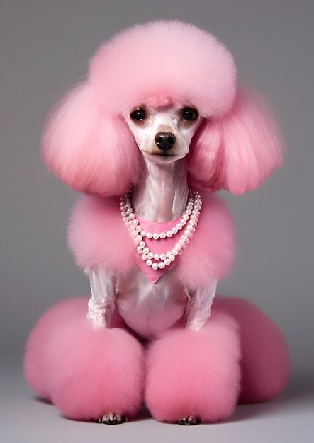 Premium Photo | Stylish Poodle in Pink with Pearls Poodle With Bows In Hair, Funny Poodle Pictures, Poodle Accessories, Phantom Poodle, Poodle Party, Poodle Haircut, Poodle Mom, Puppy Grooming, Poodle Grooming