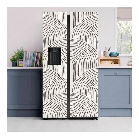 Peel And Stick Refrigerator, Wallpaper Fridge Diy, Refrigerator Wraps Ideas, Fridge Wrapping Ideas, Wallpaper On Fridge, Fridge Painting Ideas, Wrapped Fridge, Vinyl Wrap Fridge, Decorate Fridge