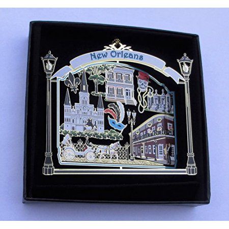 To remember your fantastic times in New Orleans Ornament State Souvenir Brass Black Leatherette Gift Box Sentimental Ornaments, Patriotic Christmas Ornaments, Box City, New Orleans Christmas, Fun Stocking Stuffers, Travel Themed Gifts, St Louis Cathedral, Brass Ornaments, Jackson Square