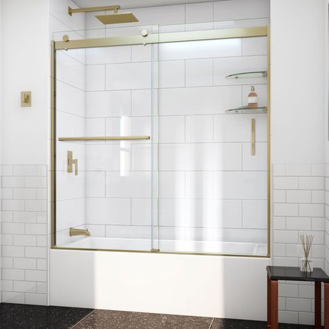 Tub With Glass Door Gold, Tub Door, Shower Spa, Frosted Glass Window, Bathroom Tub Shower, Bathtub Doors, Sliding Door Handles, Ski House, Bathroom Redesign