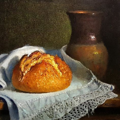 Natalia Ivan Clarke - Round loaf of Bread and country Pot- Oil - Painting entry - October 2022 | BoldBrush Painting Competition Bread Oil, Food Art Painting, Copper Mug, Foodie Art, Painting Competition, Loaf Of Bread, Food Carving, Sand Painting, Restaurant Week