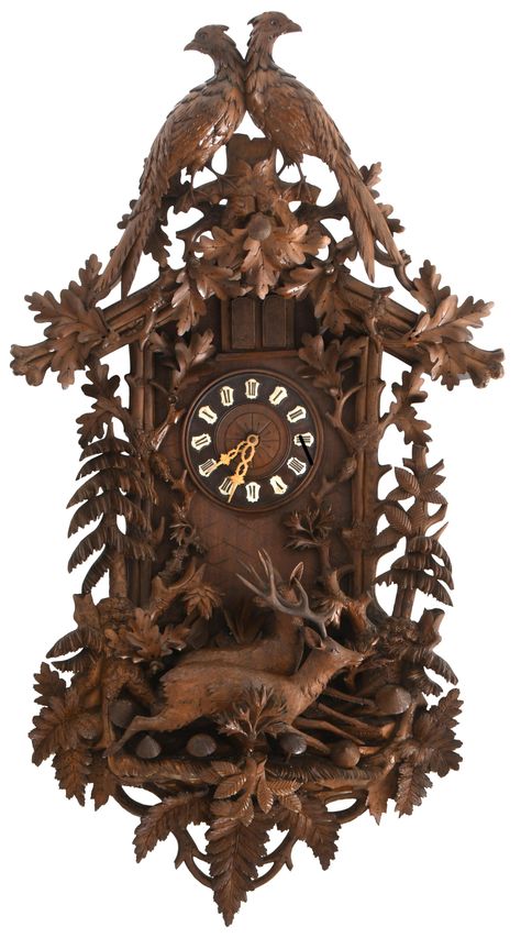 Lot - Monumental Black Forest Carved Musical Cuckoo Clock Forest Clock, Fob Watch, Cuckoo Clock, New Place, Black Forest, Musical, Auction, Clock, Forest