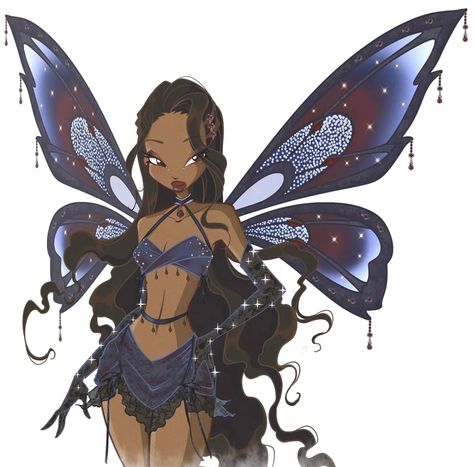 February Art, Klub Winx, Black Fairy, Dark Fairy, Arte Inspo, Black Cartoon, Black Art Pictures, Black Love Art, Fairy Costume