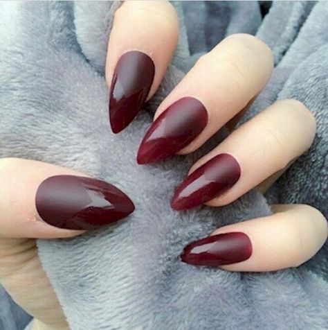 Blood red matte/shiny nails Maroon Nail Designs, Dark Red Nails, Maroon Nails, Almond Acrylic Nails, Super Nails, Burgundy Nails, Dark Nails, Nails Almond, Beautiful Nail Art