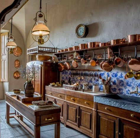 Chateau Kitchen, Copper Pots And Pans, Castle Kitchens, French Kitchens, Mediterranean Kitchen, The West Wing, Victorian Kitchen, French Country Kitchens, Tuscan Kitchen