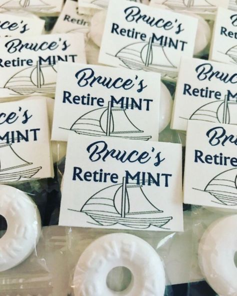 "50 \"Retire Mint\" / Retirement Party Favors. Personalized Lifesaver mint favors, Sail Away (front of tag only, back is blank). Fully assembled, tag attached. Please include the following information in the Personalization section when ordering: *Name that should be displayed on favor tag. **Priority Mail is available at checkout- please note that ONLY applies to actual shipping time through the post office and not processing time to make your order. If you have an urgent deadline, please conta Retire Mints, Retirement Favors, Mint Favors, Teacher Retirement Parties, Retirement Party Themes, Nautical Bachelorette Party, Retirement Party Favors, Bon Voyage Party, Sailing Theme