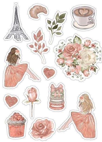 Pink Scrapbook, Homemade Stickers, Stickers Kawaii, Tumblr Stickers, Scrapbook Stickers Printable, Bullet Journal Stickers, Floral Stickers, Printable Planner Stickers, Kawaii Stickers